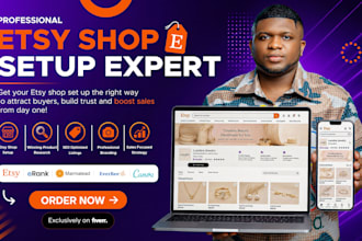 set up etsy shop, digital or pod products with branding and product listings