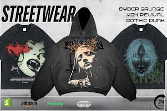 make cyber grunge, y2k revival , punk clothing designs for streetwear