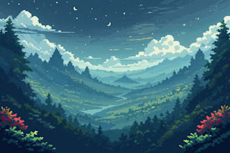 do pixel art backgrounds and illustrations