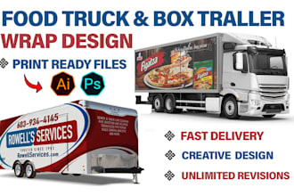 create food truck wrap, trailer wrap, box truck wrap, events trailer wrap design