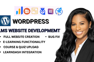 build wordpress landing page elementor pro lms website with learndash, buddyboss