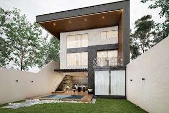 remodel facade exterior,old to modern 3d villa,wooden house,cgi modern rendering