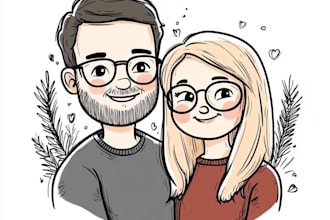 draw a cute couple, family portrait doodle for a gift