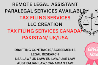 be paralegal to USA law firms, file tax, llc, legal consultancy, trademark
