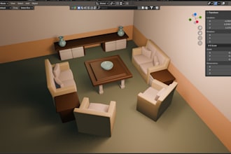 create low poly living room furniture