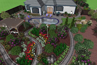 build 3d landscape backyard frontyard garden design fireplace pool patio terrace
