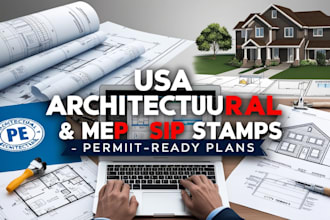 stamp, blueprint mep drawings, USA commercial architect, autocad and landscape