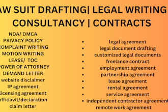 draft lawsuit, contracts, poa, IP, toc, legal motion exhibits, gdpr, family law