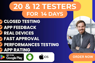 provide real 20 app testers or 12 app testers for google play closed testing