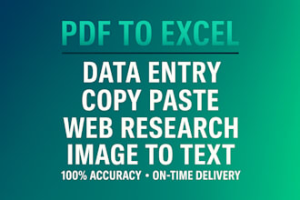 do PDF or image to excel, copy paste, web research and data entry