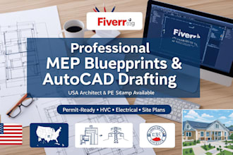 professional mep blueprints and stamp USA architect autocad and landscape design