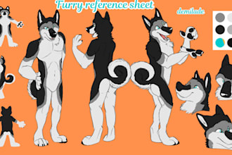 draw furry reference sheet, character design, furry art, fursona, fursuit for oc