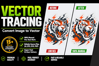 convert image to vector, manual vector tracing and editable vector