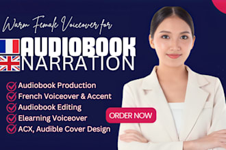 be your acx audiobook narrator with female  american and french voice over