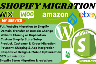 migrate clone transfer redesign wordpress wix amazon to shopify change domain