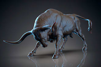 sculp cut and key 3d animatronic character,3d bull animal model,3d rig,animation