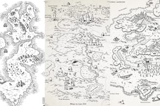do fantasy map illustration, dnd map, world map illustration, game map, site map
