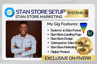 create sales funnel in systeme io or gohighlevel, stan store, landing page
