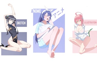 make anime, nsfw, sketch, line art, oc furry, vtuber illustration