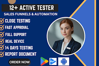 provide 12 testers or 20 testers for google play closed testing with guide