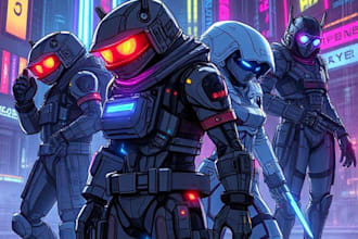 design cyberpunk and fantasy character splash art