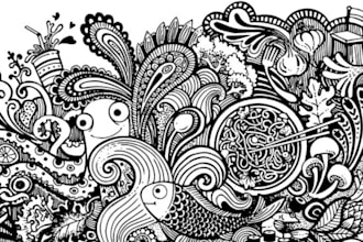 design cute doodle line art typography wall illustrations mural decal wallpaper