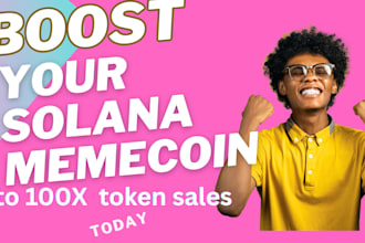 telegram promotion, boost solana memecoin to get 100m token trader 100x sales