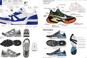 rendering your footwear, shoe, sneakers sketch and make tech pack