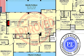 draw and stamp 2d architectural floor plan blueprints for permit in oh ma pa hi