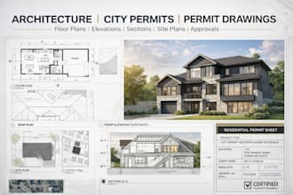 be your architect draw 2d floor plan, city permit drawings, revit and 3d render