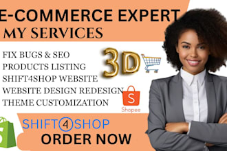 design shift4shop or 3dcart website squarespace shopee shopify store shift4shop