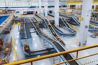 create a 3d factory warehouse, 3d factory industry, warehouse visualization
