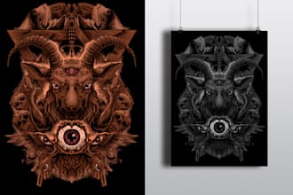 draw detailed dark, horror, metal, creepy art illustration