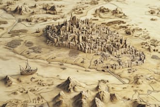 do fantasy map with parchment style for storybook