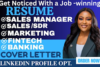 write sales, marketing, tech sales, banking, sdr, fintech, sales manager resume