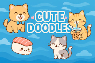 draw cute kawaii doodles stickers illustration design