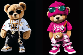 draw teddy bear cartoon character mascot logo design streetwear for your brand