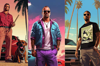 draw gta style vector art portrait cartoonize video game gta 5 illustration