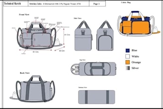 design bag tech pack, tote bag, flat sketch, bags, handbag design, tech pack bag