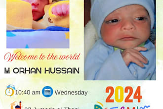 design personalized digital details frame for birth, weddings and specail events