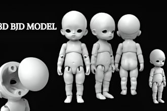 design bjd model, flexi toy, 3d doll, ball joint doll for 3d printing