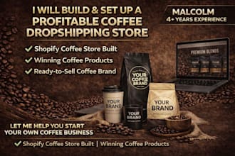 build coffee dropshipping store, roastify branding, custom label design