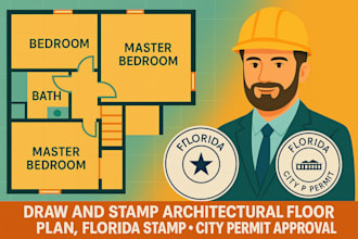 draw and stamp architectural floor plan, florida stamp city permit approval