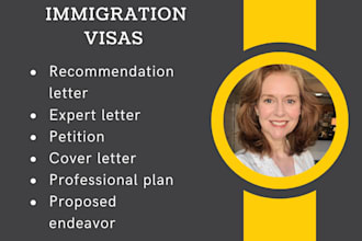 write eb2 niw eb1a e2 and o1 USA visa documents like recommendation letter