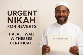 perform urgent nikah for revert couples halal way, wali, witnesses, certificate