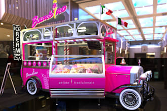 restyle 3d icecream shop,food truckdesign,cafe shop decor,furniture setup,bleder