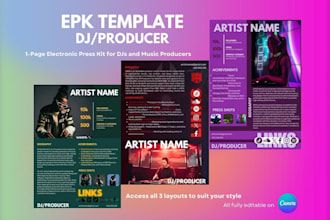 design  professional electronic press kit, artist epk, for your music and brand
