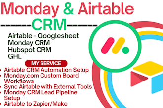airtable, monday com CRM automation sync with zapier, make com, slack and email