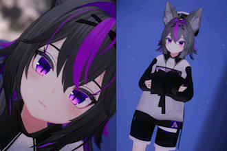 create live 3d vtuber character, vrchat, vroid model, face rig, furry avatar vrm