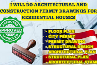 stamp architectural drawing, engineering drawing, floor plan, city permit in USA